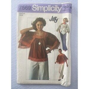 #7569 Simplicity Lace Trimmed Top Angel Sleeves Sewing Pattern Size 12-14 70s FF